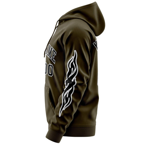 Custom Stitched Olive Black Sports Full-Zip Sweatshirt Hoodie with Flame