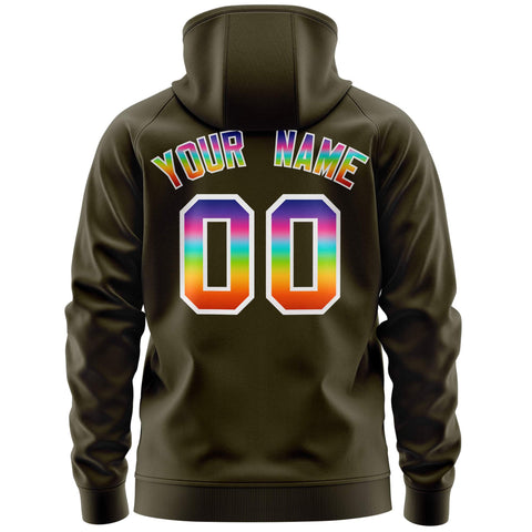 Custom Stitched Olive White Sports Full-Zip Sweatshirt Hoodie with Colored Flames