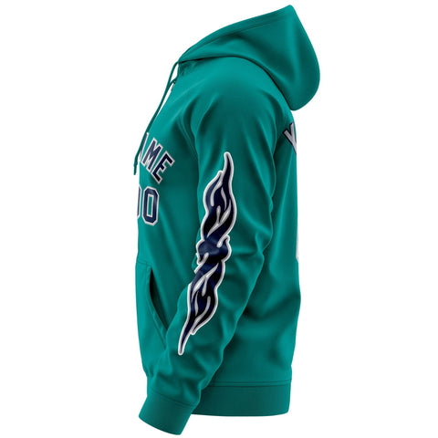 Custom Stitched Aqua Navy Sports Full-Zip Sweatshirt Hoodie with Flame