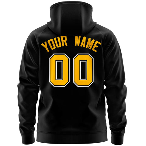Custom Stitched Black Gold Sports Full-Zip Sweatshirt Hoodie with Flame