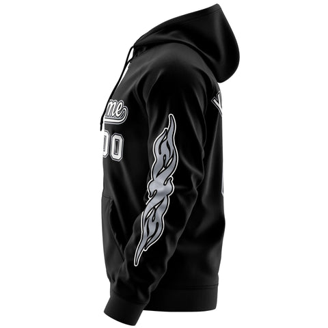 Custom Stitched Black White Sports Full-Zip Sweatshirt Hoodie with Flame