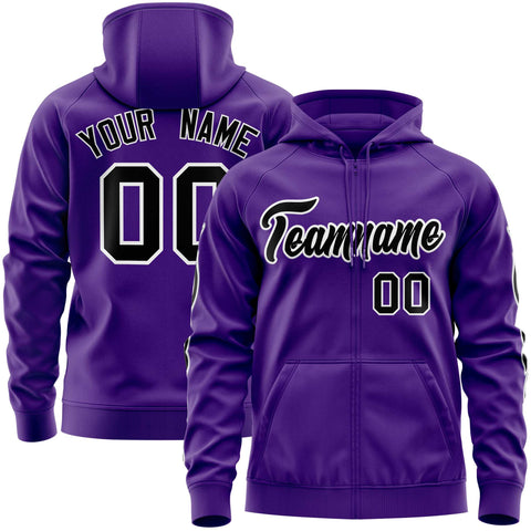 Custom Stitched Purple Black Sports Full-Zip Sweatshirt Hoodie with Flame
