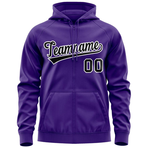 Custom Stitched Purple Black-White Sports Full-Zip Sweatshirt Hoodie