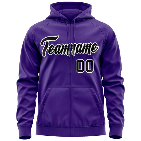 Custom Stitched Purple Black-White Sports Full-Zip Sweatshirt Hoodie