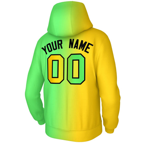 Custom Stitched Neon Green Gold Gradient Fashion Athletic Pullover Sweatshirt Hoodie