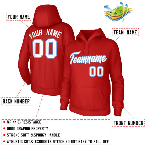 Custom Red White-Light Blue Classic Style Personalized Uniform Pullover Hoodie