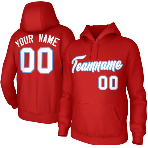 Custom Red White-Light Blue Classic Style Personalized Uniform Pullover Hoodie