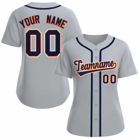 Custom Gray Navy Orange Classic Style Baseball Jersey for Women