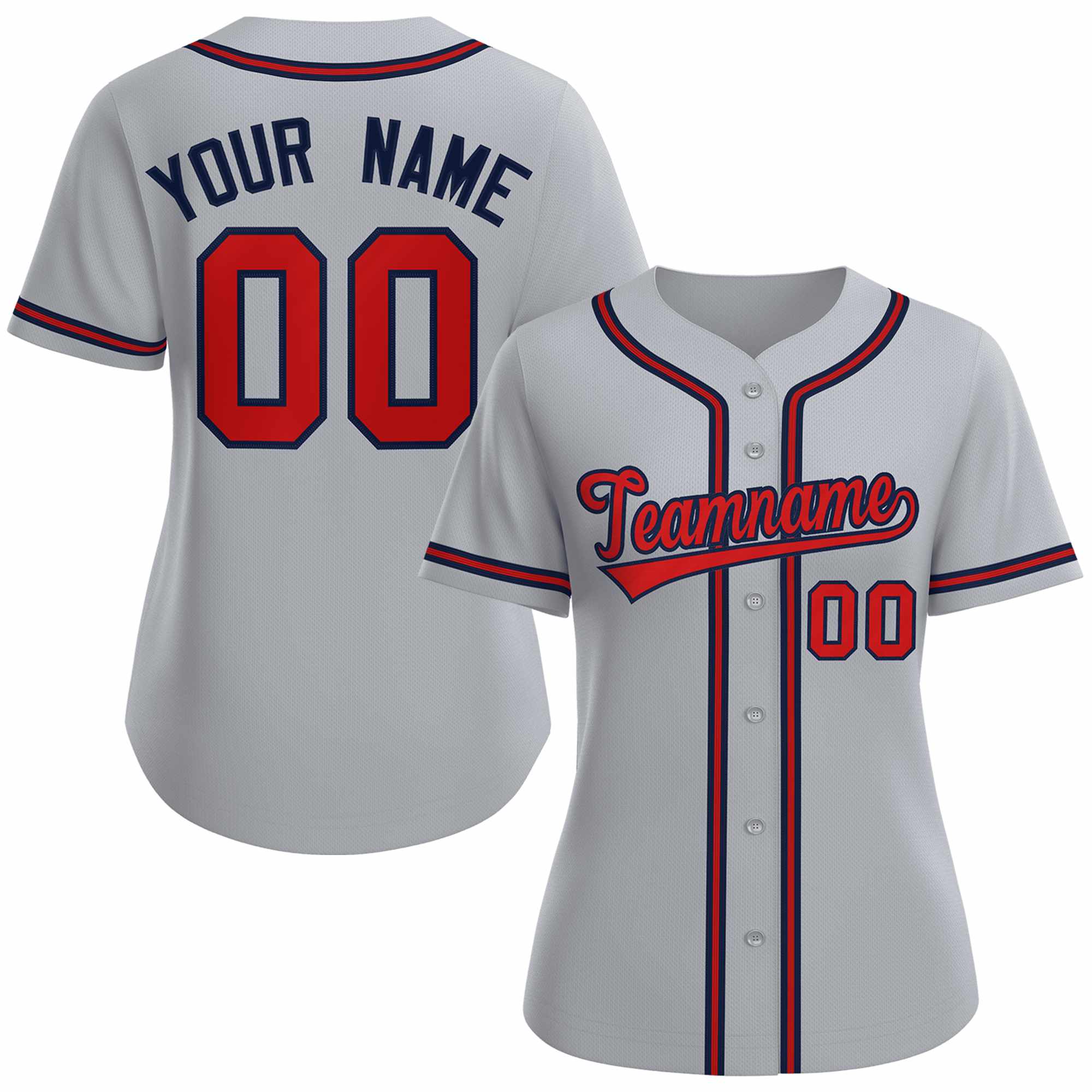 Custom Gray Red-Navy Baseball Jersey