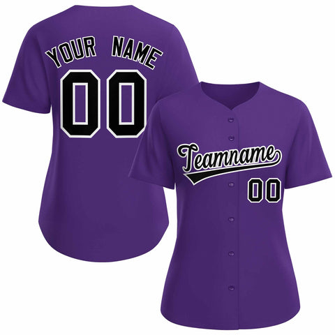 Custom Purple Black White Classic Style Baseball Jersey for Women