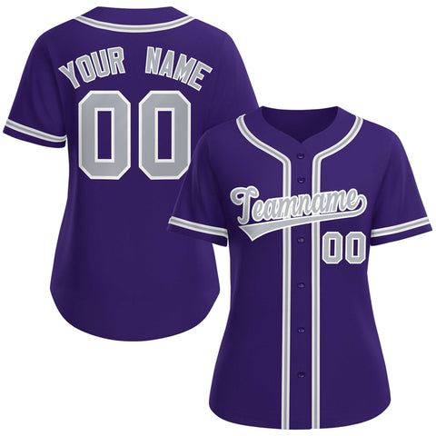 Custom Purple Gray-White Classic Style Baseball Jersey For Women