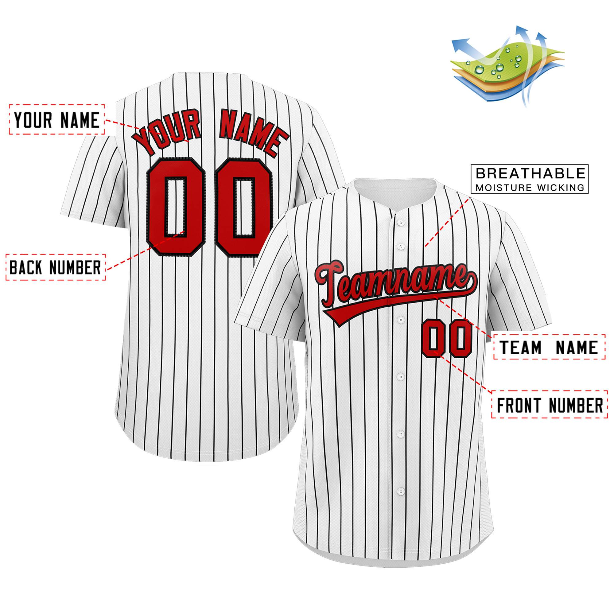 feature of white pin stripe baseball jersey
