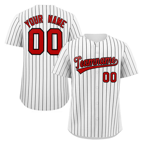 Custom White Red-Black Stripe Fashion Authentic Baseball Jersey