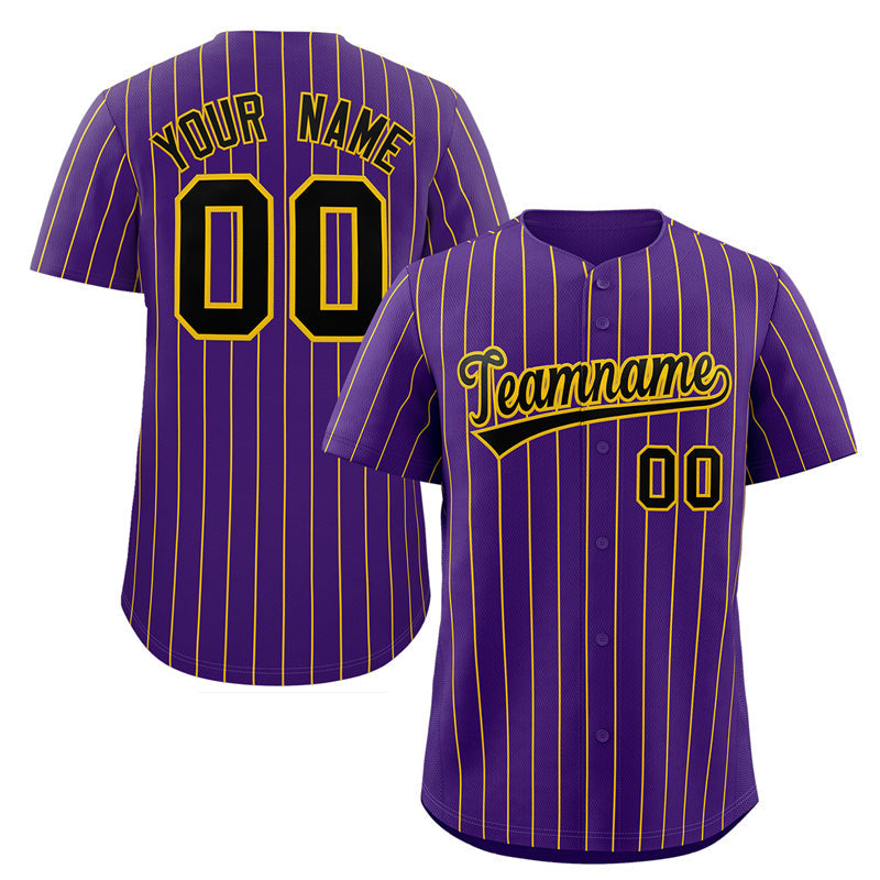Custom Purple Black-Yellow Stripe Fashion Authentic Baseball Jersey