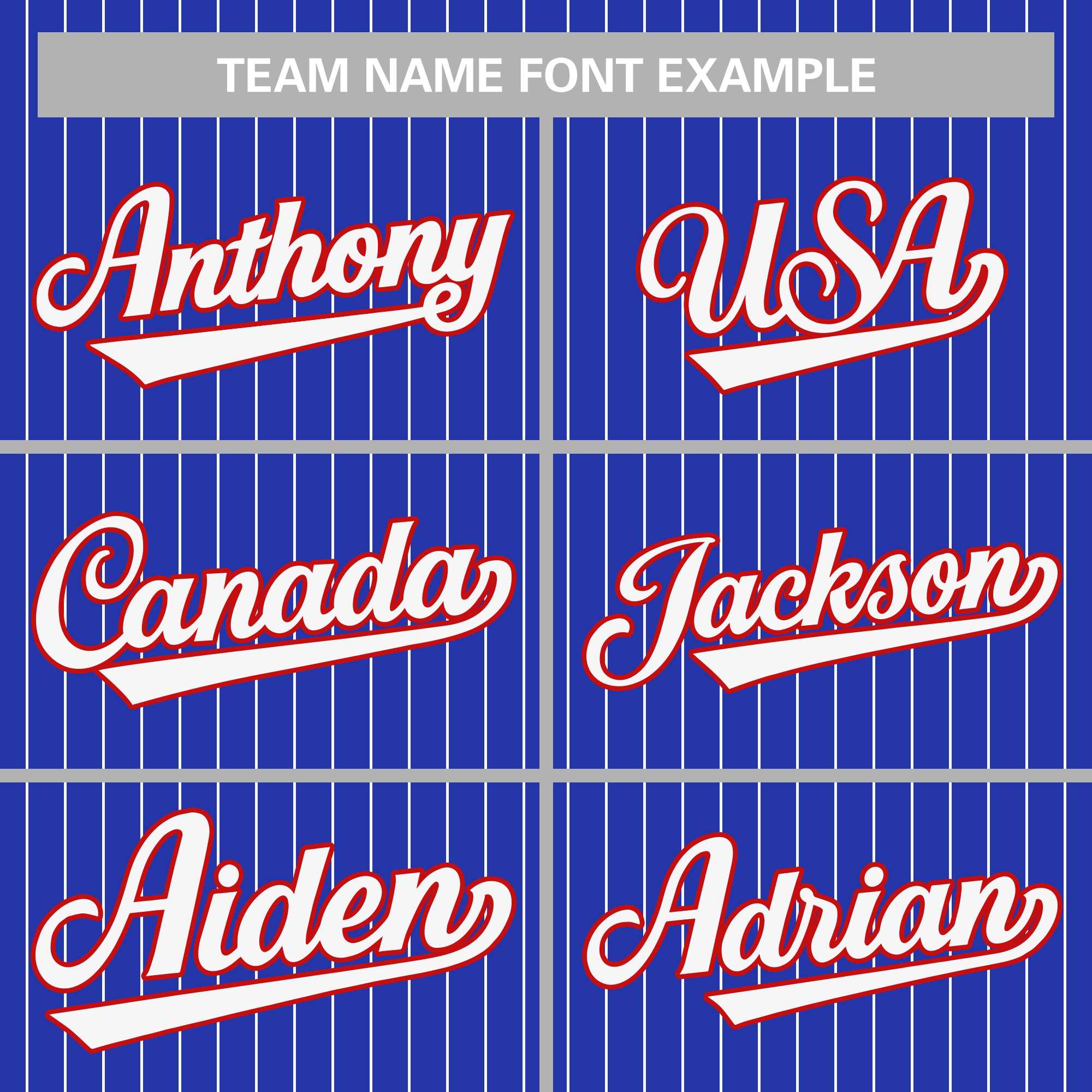 pinstripe softball uniforms team name font