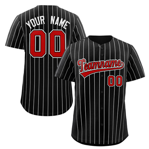 Custom Black Red-White Stripe Fashion Authentic Baseball Jersey