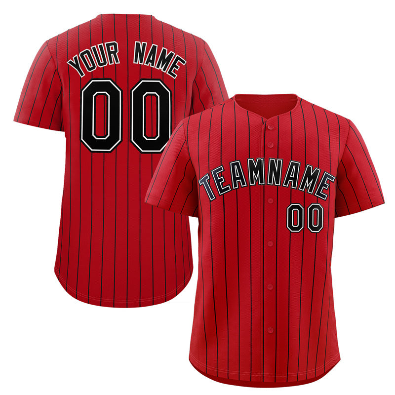 Custom Pinstripe Baseball Jersey Black Red Red-White Authentic - FansIdea