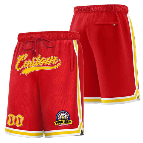 Custom Red Gold-White Classic Style Basketball Mesh Shorts