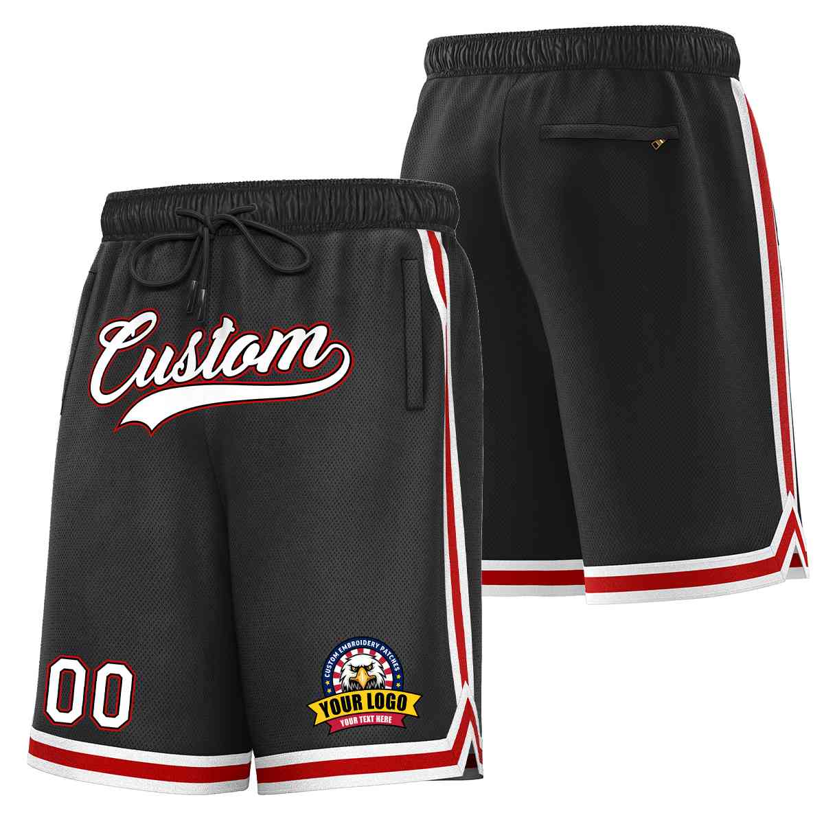 Custom Men's Basketball Shorts Black Red White Embroidered Name and Number  Stitched Mesh Basketball Sports Shorts for Boys 10 Years at  Men's  Clothing store