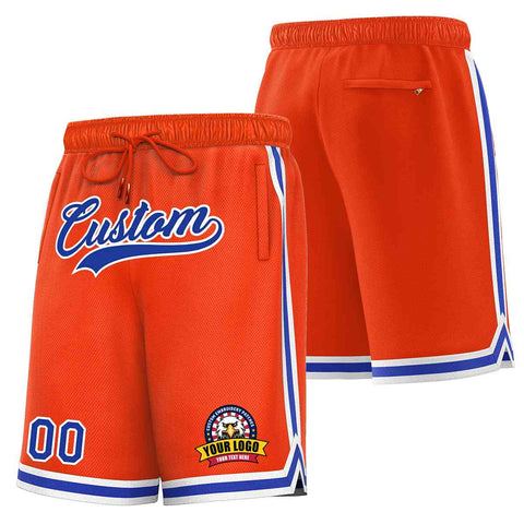 Custom Orange Royal-White Classic Style Basketball Mesh Shorts