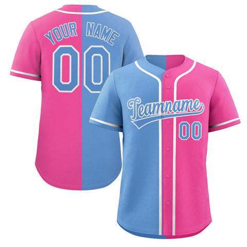 Custom Pink Light Blue-Gray Split Fashion Authentic Baseball Jersey