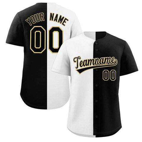 Custom Black White-Khaki Split Fashion Authentic Baseball Jersey