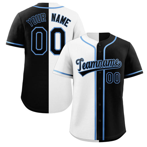Custom Black White-Light Blue Split Fashion Authentic Baseball Jersey