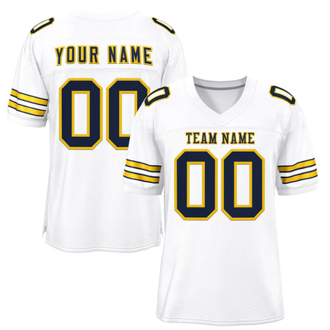 Custom White Navy-Yellow Classic Style Authentic Football Jersey