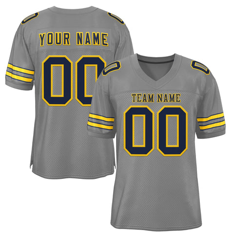 Custom Gray Navy-Gold Classic Style Authentic Football Jersey