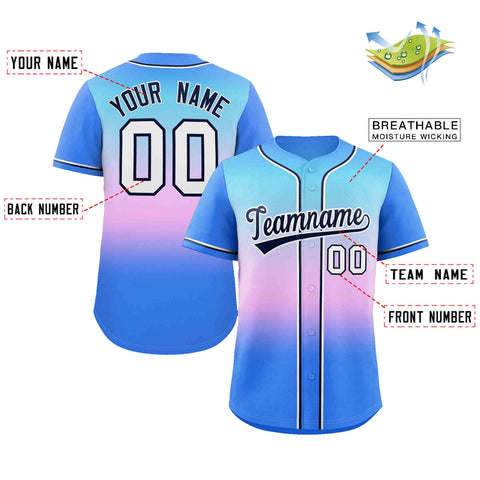 Custom Light Blue Pink Navy-White Gradient Fashion Authentic Baseball Jersey