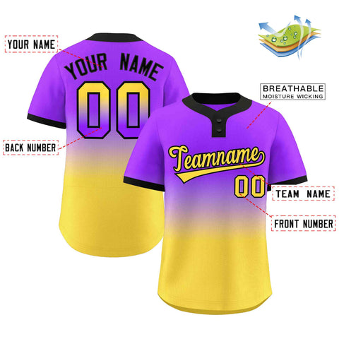 Custom Purple Gold Gold-Black Gradient Fashion Authentic Two-Button Baseball Jersey
