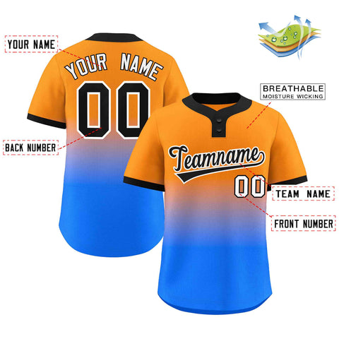 Custom Orange Powder Blue Black-White Gradient Fashion Authentic Two-Button Baseball Jersey