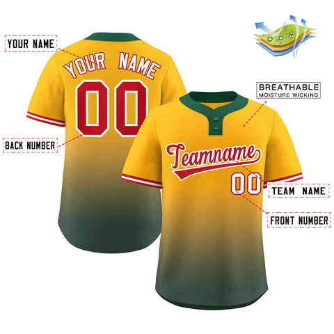 Custom Yellow Green Red-White Gradient Fashion Authentic Two-Button Baseball Jersey