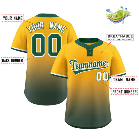 Custom Yellow Green Green-White Gradient Fashion Authentic Two-Button Baseball Jersey