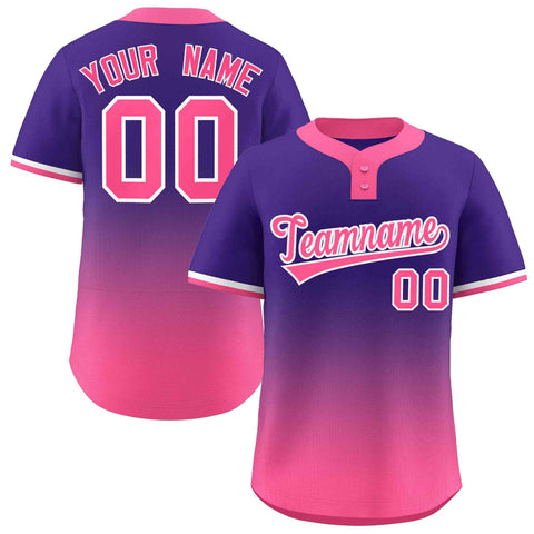 Custom Purple Pink Pink-White Gradient Fashion Authentic Two-Button Baseball Jersey