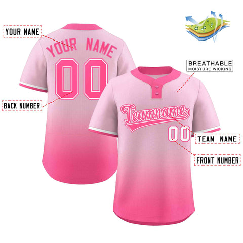 Custom Light Pink Pink Pink-White Gradient Fashion Authentic Two-Button Baseball Jersey