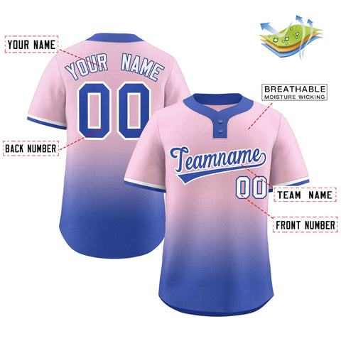 Custom Light Pink Royal Royal-White Gradient Fashion Authentic Two-Button Baseball Jersey