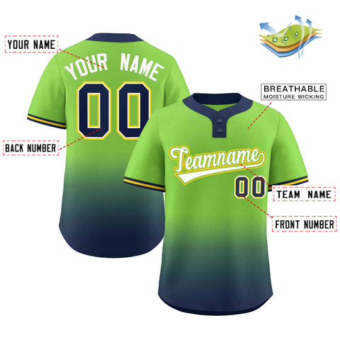 Custom Neon Green Navy White-Neon Green Gradient Fashion Authentic Two-Button Baseball Jersey