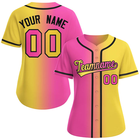Custom Pink Gold-Black Gradient Fashion Baseball Jersey For Women