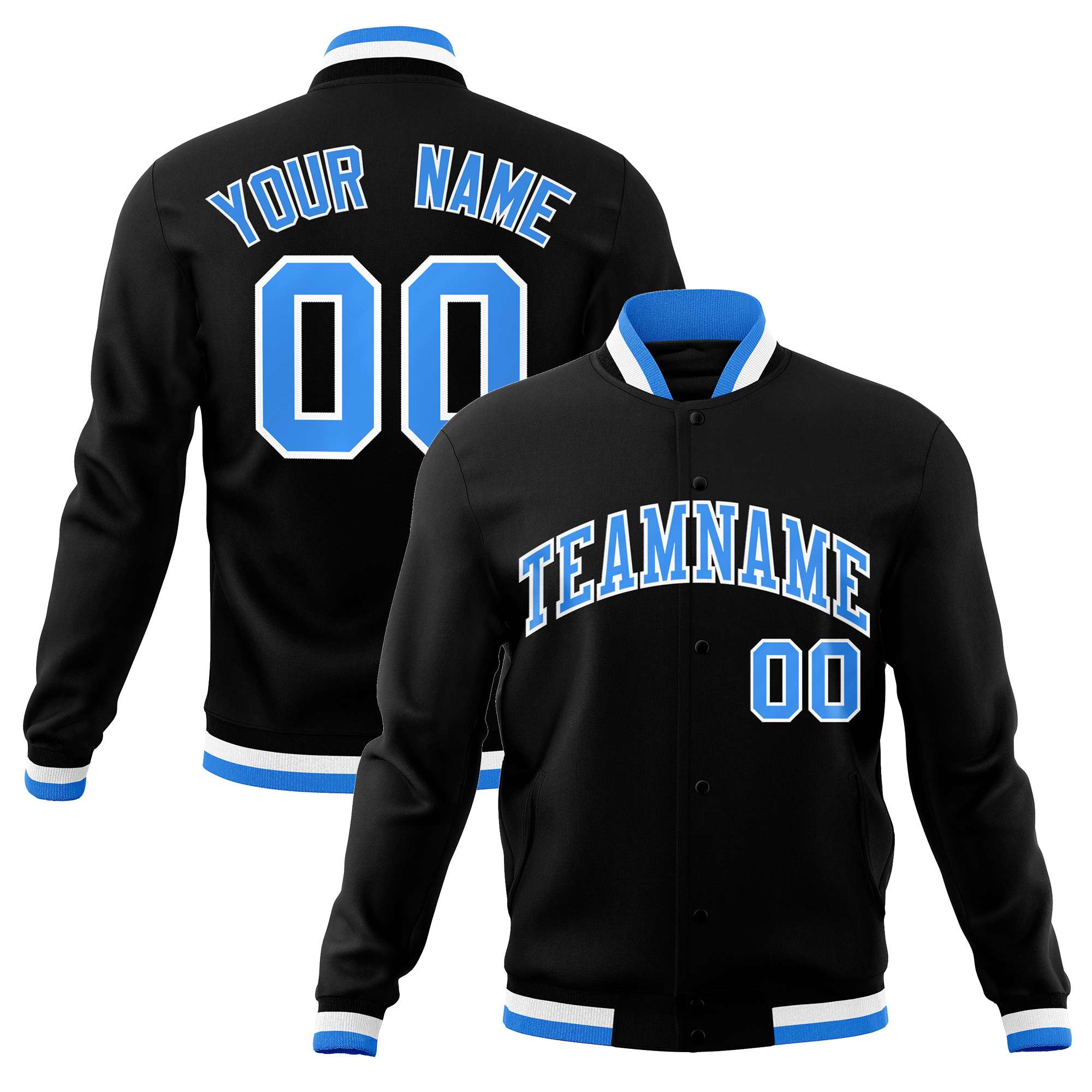 Custom Powder Blue Varsity Full-Snap Plaid Pattern Letterman Baseball Jacket
