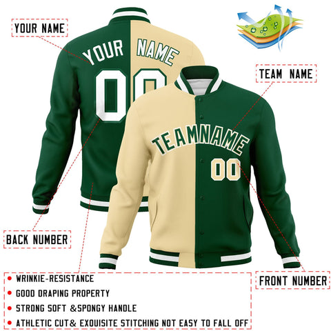 Custom Khaki Green-Green Varsity Full-Snap Letterman Two Tone Split Fashion Jacket