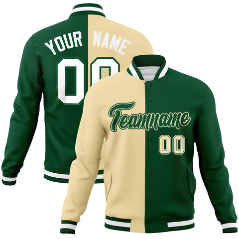 Custom Khaki Green-Green Varsity Full-Snap Letterman Two Tone Split Fashion Jacket