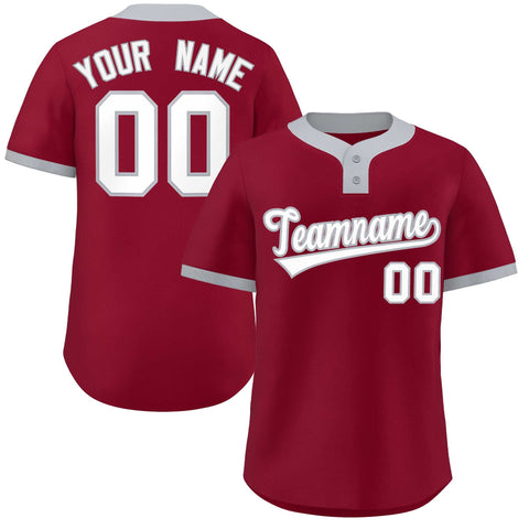 Custom Crimson White-Gray Classic Style Authentic Two-Button Baseball Jersey