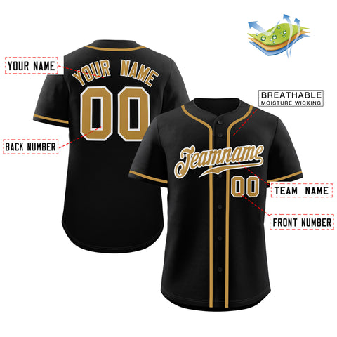 Custom Black Old Gold-White Classic Style Authentic Baseball Jersey