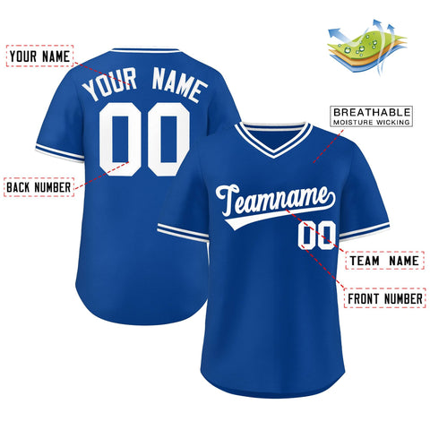 Custom Royal White Classic Style Outdoor Authentic Pullover Baseball Jersey