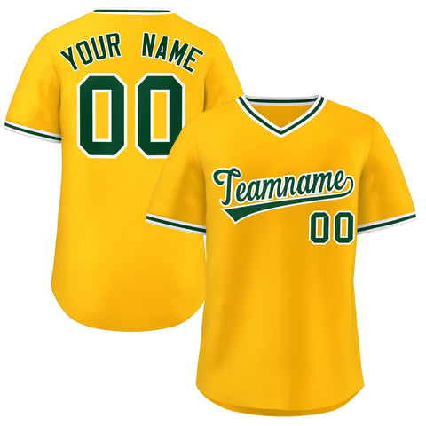 Custom Yellow Green Classic Style Outdoor Authentic Pullover Baseball Jersey