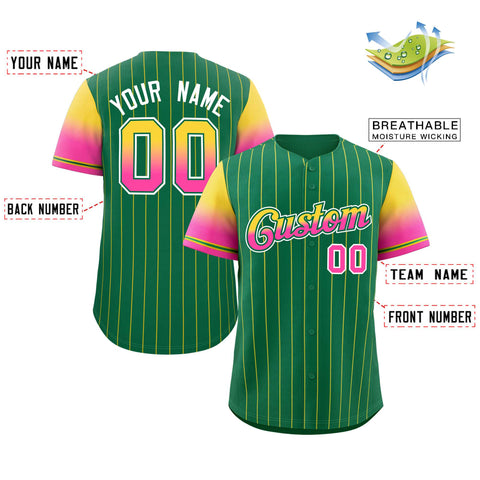 Custom Kelly Green Gold Pink-Kelly Green Stripe Font Gradient Fashion Authentic Baseball Jersey