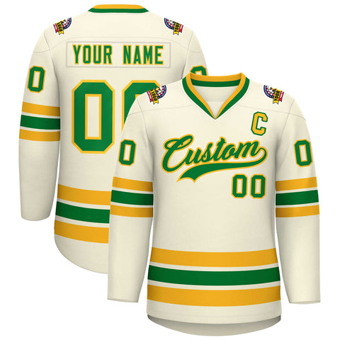 Custom Khaki Kelly Green-Gold Classic Style Hockey Jersey