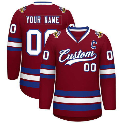 Custom Crimson White-Royal Classic Style Hockey Jersey