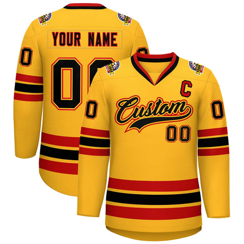 Custom Gold Black Gold-Red Classic Style Hockey Jersey